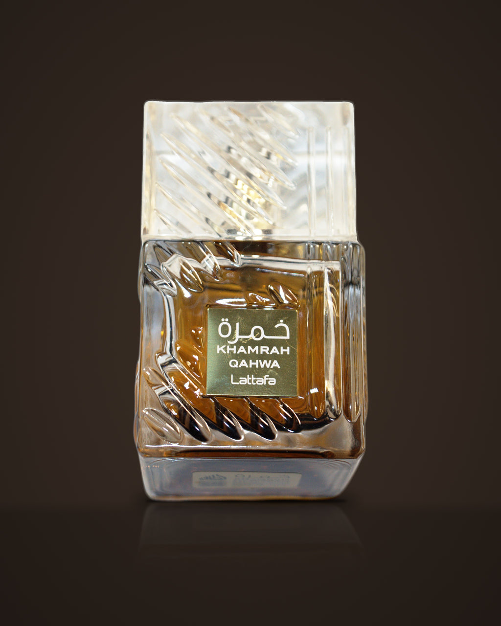 Khamrah Qahwa — Lattafa fragrance decant on dark background